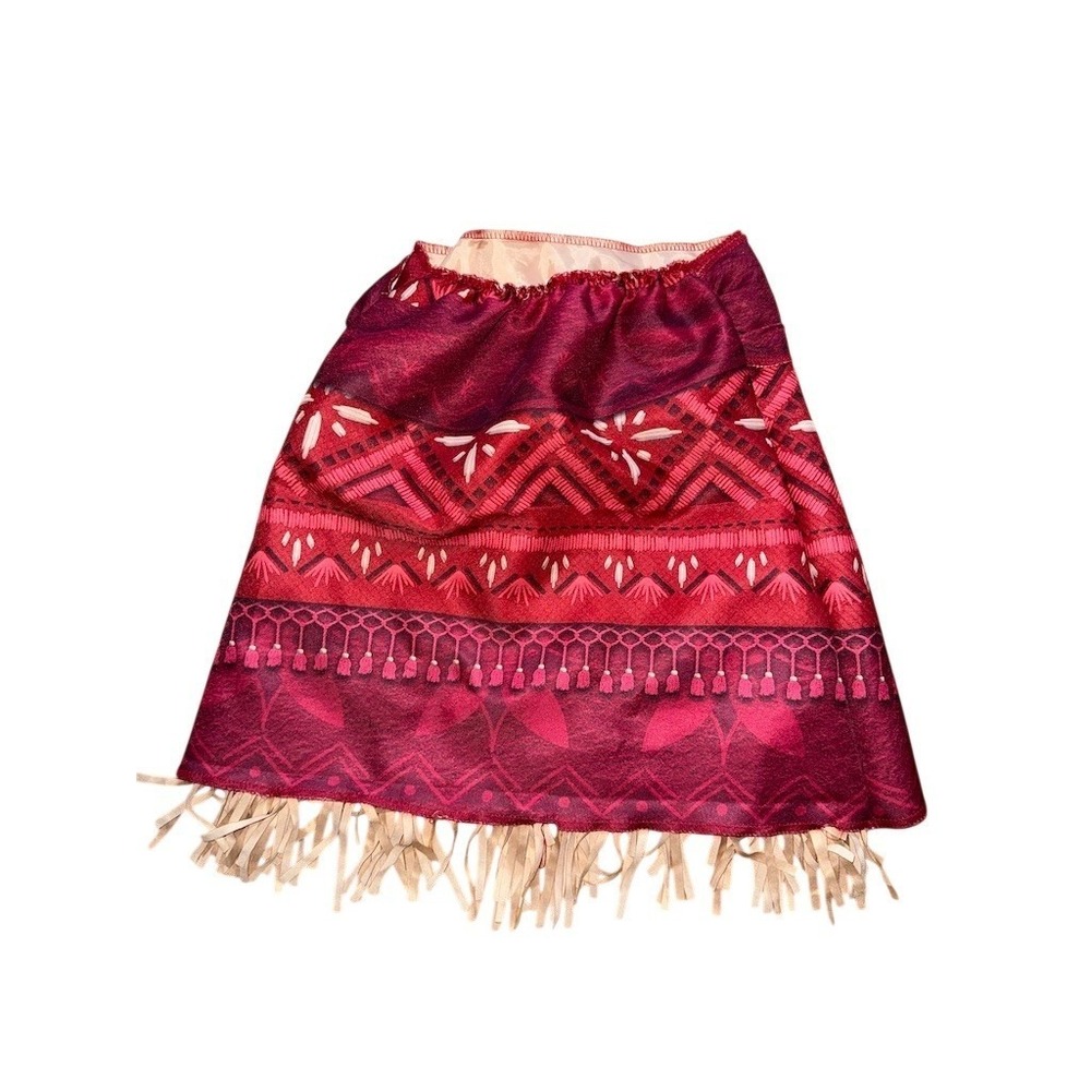 Disney Moana Costume Skirt Girls 5-6Y Red Fringe Pull On Knee Length Halloween - Picture 3 of 5